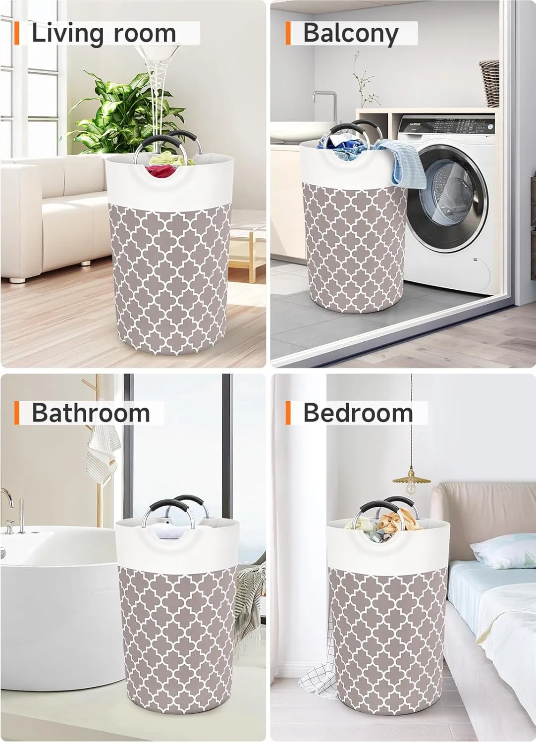 Large Laundry Basket Laundry Hamper Bag Washing Bin Clothes Bag Collapsible Tall with Handles Waterproof Travel Bathroom College Essentials Storage for College Dorm, Family (Khaki) 115L