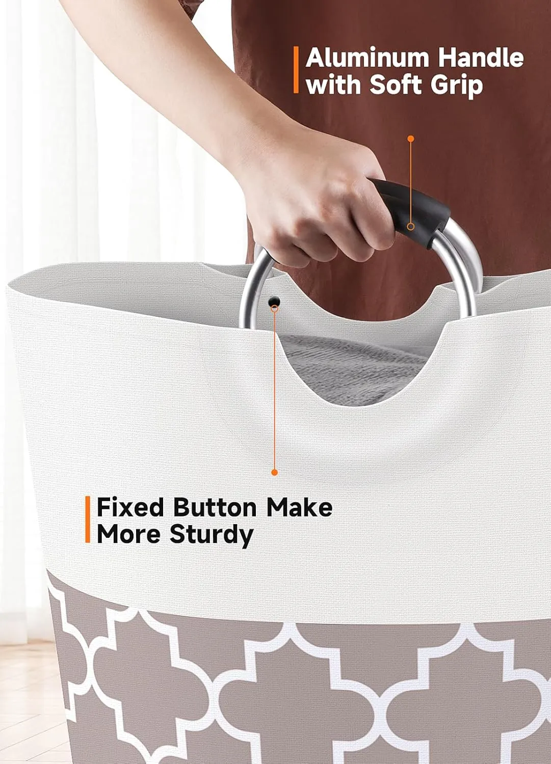 Large Laundry Basket Laundry Hamper Bag Washing Bin Clothes Bag Collapsible Tall with Handles Waterproof Travel Bathroom College Essentials Storage for College Dorm, Family (Khaki) 115L