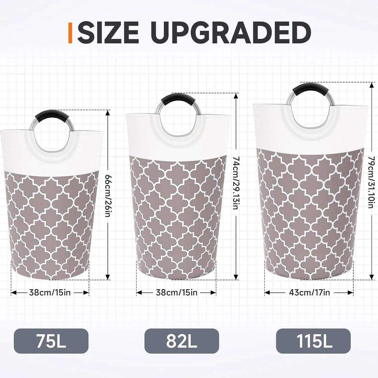 Large Laundry Basket Laundry Hamper Bag Washing Bin Clothes Bag Collapsible Tall with Handles Waterproof Travel Bathroom College Essentials Storage for College Dorm, Family (Khaki) 115L