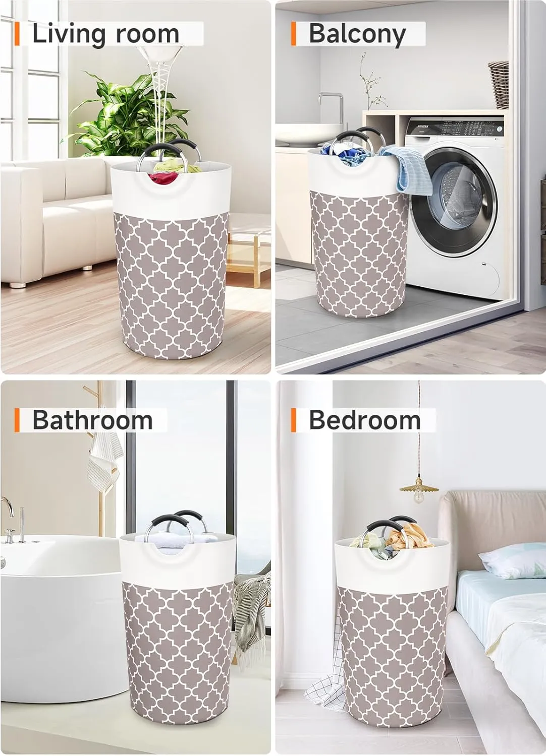 Large Laundry Basket Laundry Hamper Bag Washing Bin Clothes Bag Collapsible Tall with Handles Waterproof Travel Bathroom College Essentials Storage for College Dorm, Family (Khaki) 82L