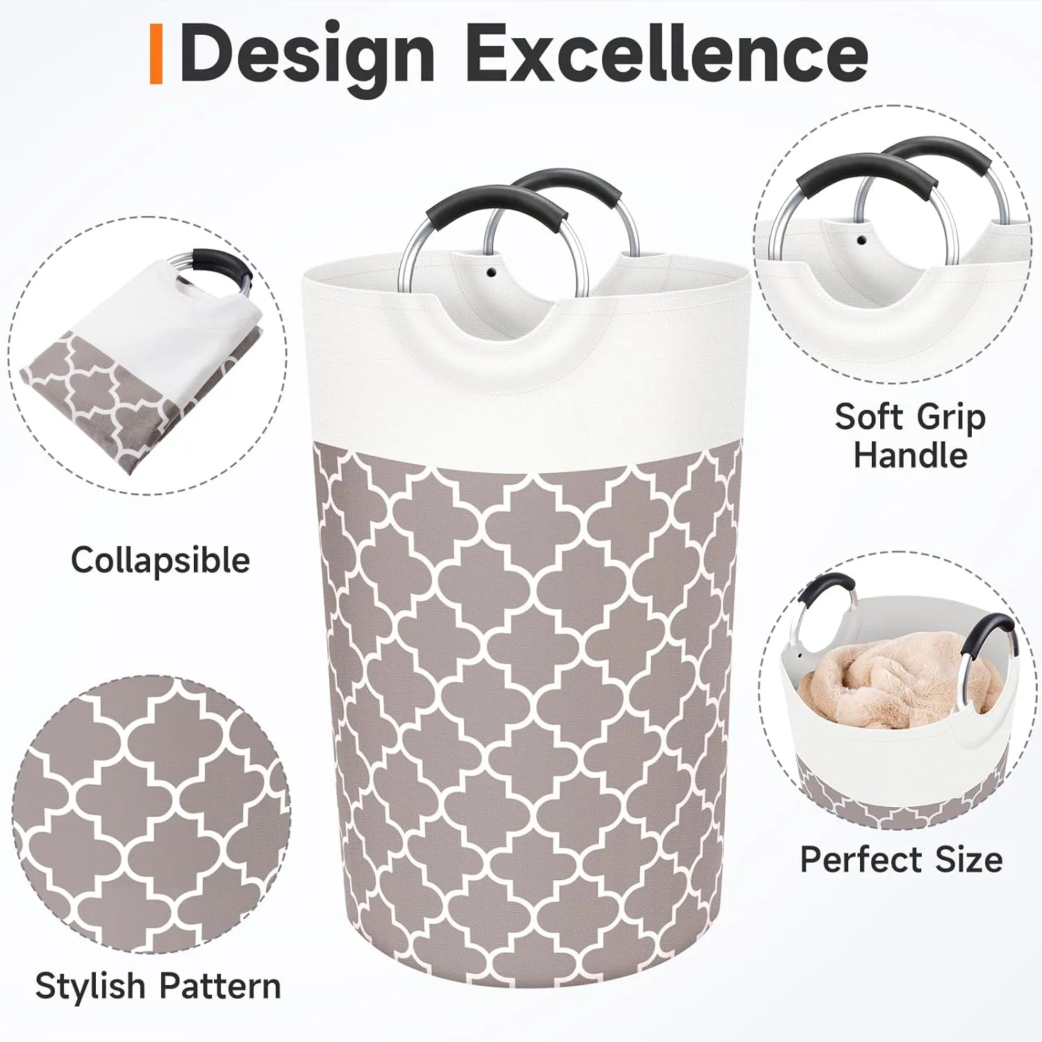 Large Laundry Basket Laundry Hamper Bag Washing Bin Clothes Bag Collapsible Tall with Handles Waterproof Travel Bathroom College Essentials Storage for College Dorm, Family (Khaki) 82L
