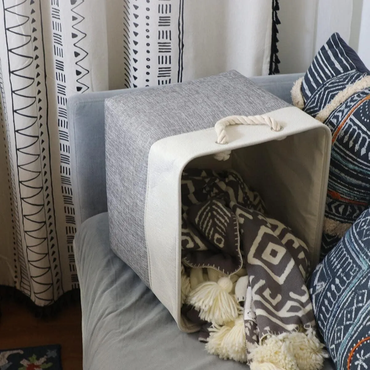 Large Linen Fabric Laundry Basket Home Storage Basket Dirty Clothes Bin Foldable