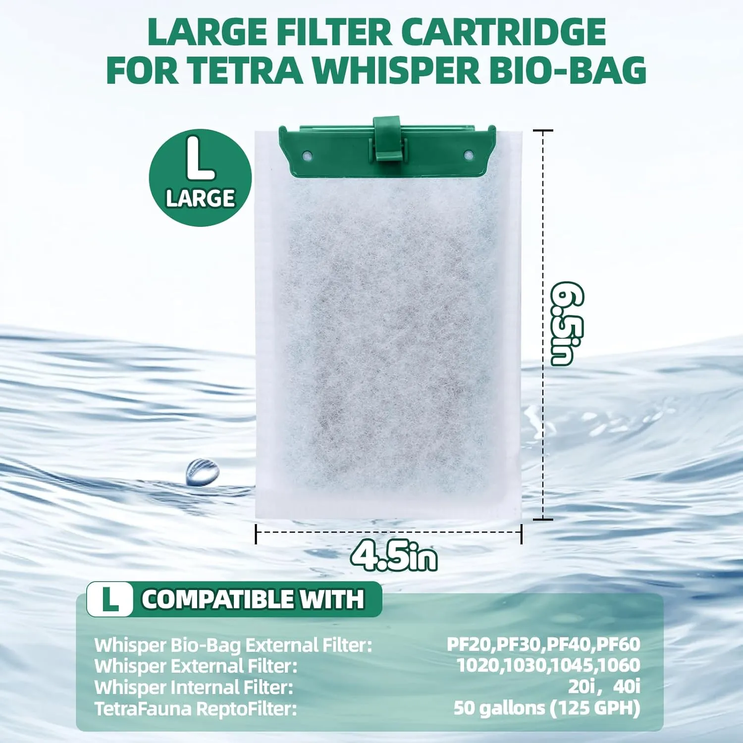Large Replacement Filter Cartridges, Enhanced with Maifan Stone & Zeolite, Compatible with Whisper Bio-Bag for Whisper 20i/40i, IQ20/30/45/60, PF20/30/40/60 – Keeps Aquarium Clear,6 PC