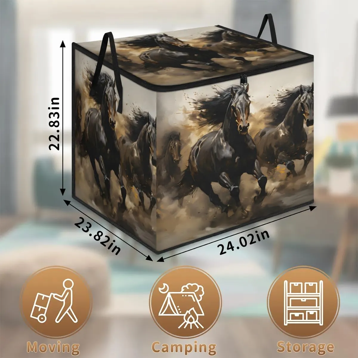 Large Storage Bags Beautiful Horse Theme Closet Organizer Foldable Clothes Storage Bins with Handles Storage Containers for Blanket Comforter Pillow