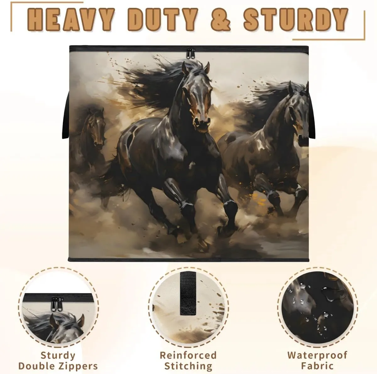 Large Storage Bags Beautiful Horse Theme Closet Organizer Foldable Clothes Storage Bins with Handles Storage Containers for Blanket Comforter Pillow
