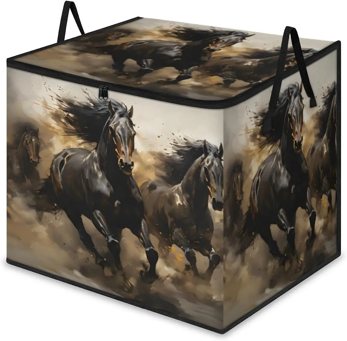 Large Storage Bags Beautiful Horse Theme Closet Organizer Foldable Clothes Storage Bins with Handles Storage Containers for Blanket Comforter Pillow