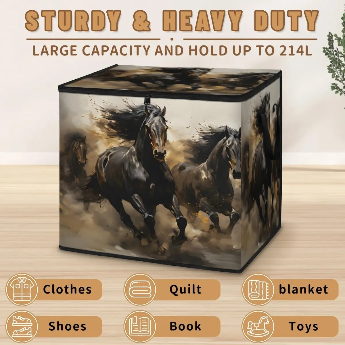 Large Storage Bags Beautiful Horse Theme Closet Organizer Foldable Clothes Storage Bins with Handles Storage Containers for Blanket Comforter Pillow