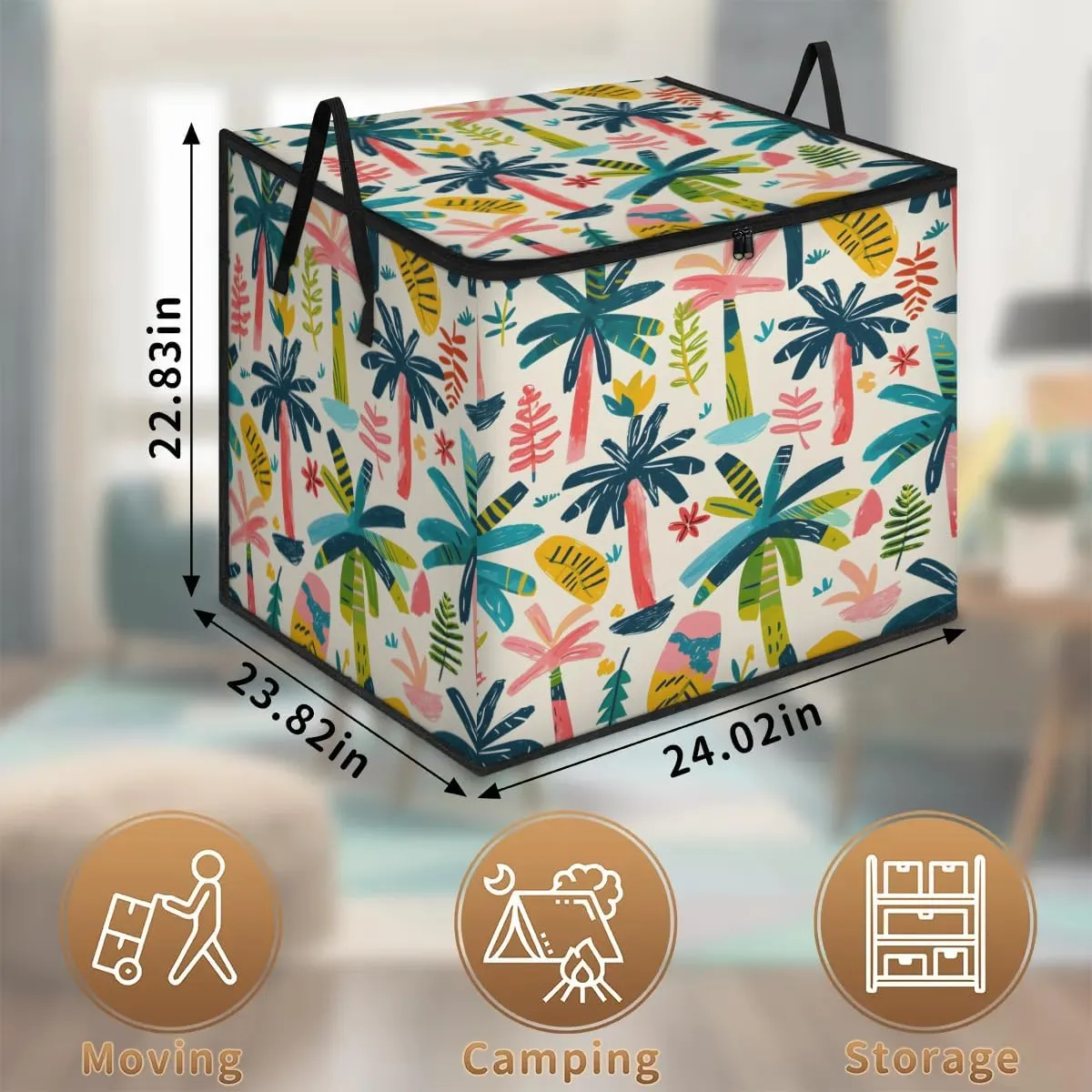 Large Storage Bags Cartoon Coconut Tree Closet Organizer Foldable Clothes Storage Bins with Handles Storage Containers for Blanket Comforter Pillow