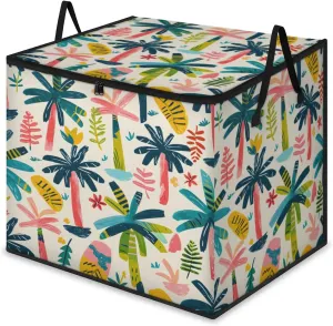 Large Storage Bags Cartoon Coconut Tree Closet Organizer Foldable Clothes Storage Bins with Handles Storage Containers for Blanket Comforter Pillow