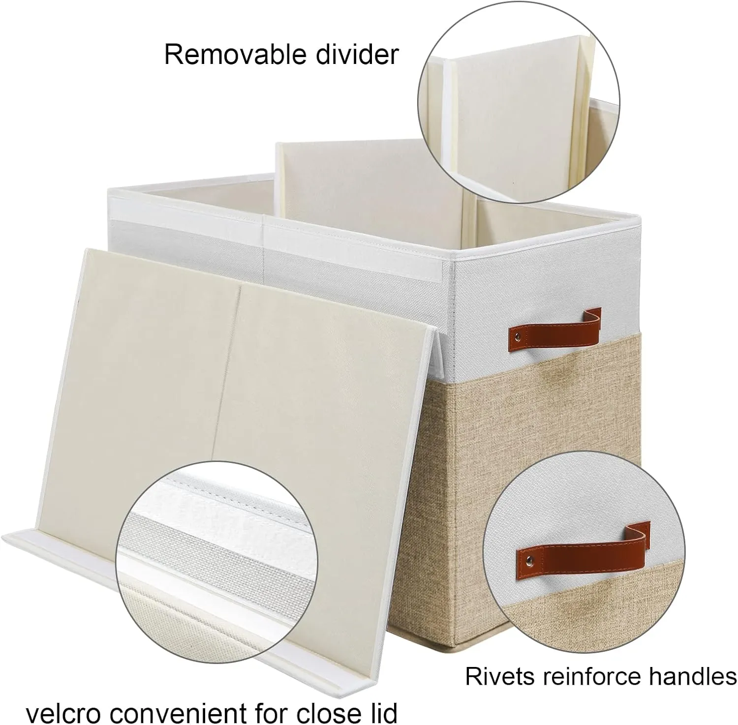 Large Toy Storage Box with Lid, Sturdy Toys Storage Chest Bin Organizer Basket with Dividers for Kids, Boys, Girls, Nursery, Closet, Bedroom, Playroom 25"x13" x16" (Beige and White)