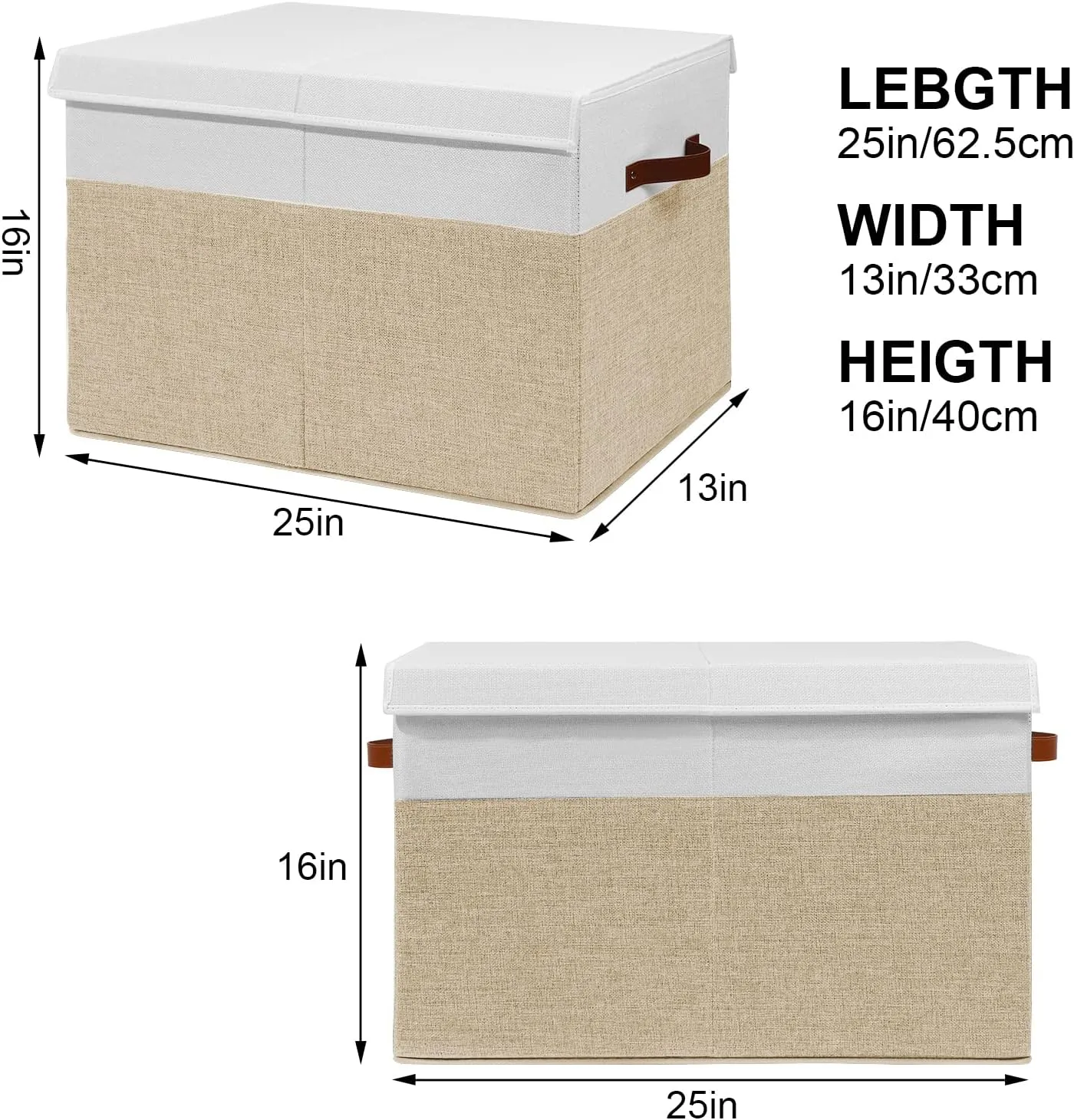 Large Toy Storage Box with Lid, Sturdy Toys Storage Chest Bin Organizer Basket with Dividers for Kids, Boys, Girls, Nursery, Closet, Bedroom, Playroom 25"x13" x16" (Beige and White)