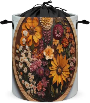 Laundry Basket Hamper Waterproof Dirty Clothes Hamper Specimens of Flowers Collapsible Washing Bin Clothes Bag with Handles Freestanding Laundry Hamper for Bathroom Bedroom Dorm Travel
