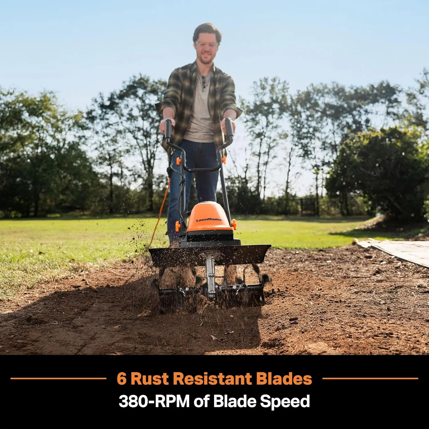 LawnMaster TE1318W1 Corded Electric Tiller 13.5-Amp 18-Inch Orange