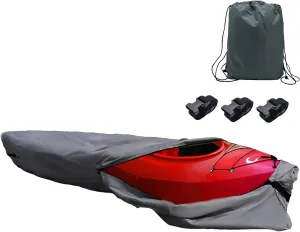 LC LICTOP 420D Canoe Cover Sunlight Proof Coating Waterproof Kayak Cover All-Weather Marine Grade Polyester Fabric Boat Protective Sleeve Cover Fit for Up to 10Ft Length, Silver