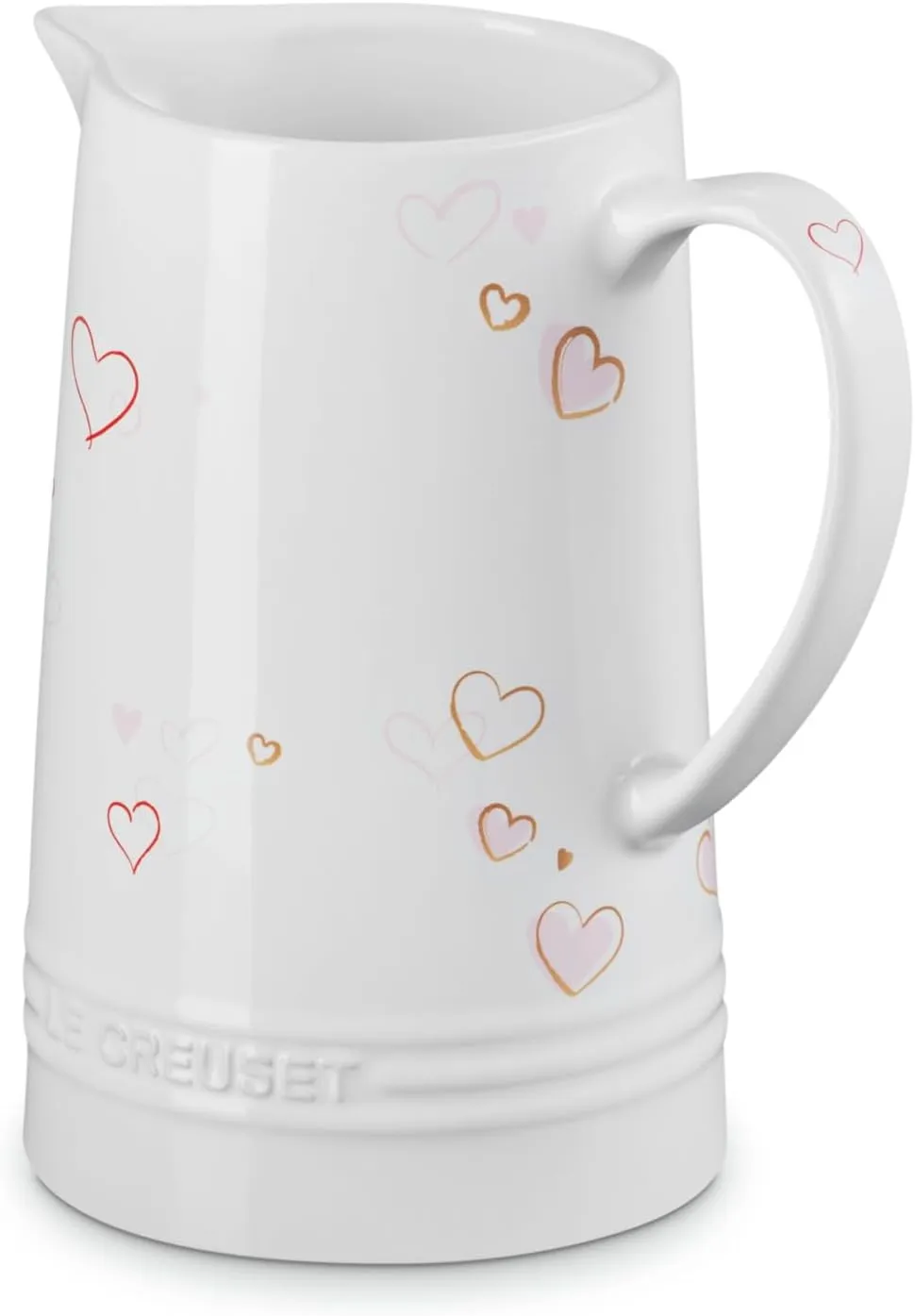Le Creuset Mon Coeur Collection Stoneware Signature Pitcher, 1.6 Qt., White with Hearts