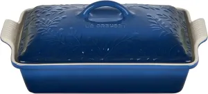 Le Creuset Olive Branch Collection Stoneware Heritage Covered Rectangular Casserole, 4 qt., Marseille with Embossed Lid