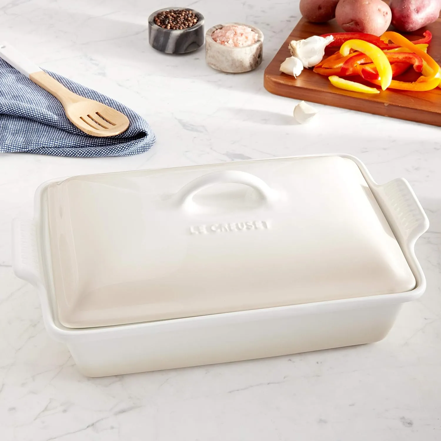 Le Creuset Stoneware Heritage Covered Rectangular Casserole, 4 qt. (12" x 9"), Meringue