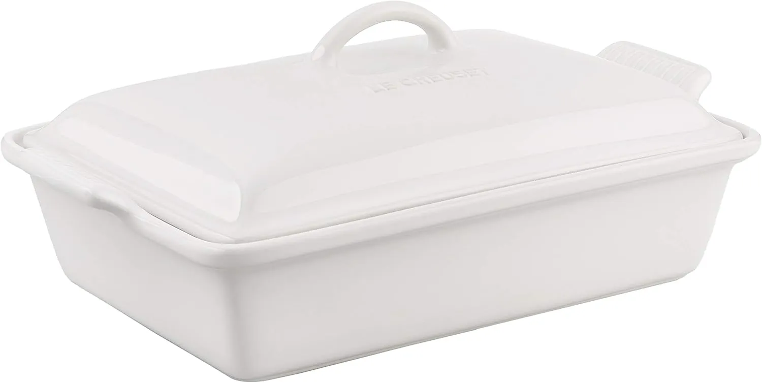 Le Creuset Stoneware Heritage Covered Rectangular Casserole, 4 qt. (12" x 9"), White