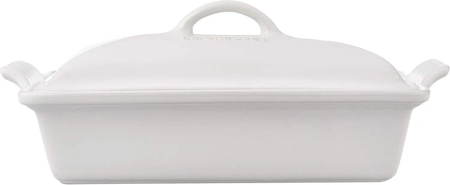 Le Creuset Stoneware Heritage Covered Rectangular Casserole, 4 qt. (12" x 9"), White