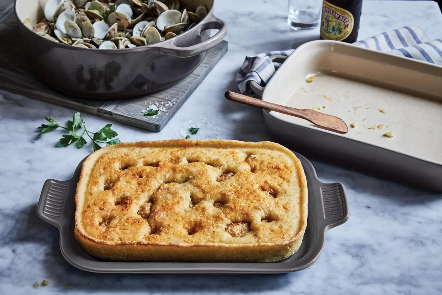 Le Creuset Stoneware Rectangular Dish with Platter Lid, 14 3/4" X 9", Oyster