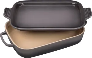Le Creuset Stoneware Rectangular Dish with Platter Lid, 14 3/4" X 9", Oyster