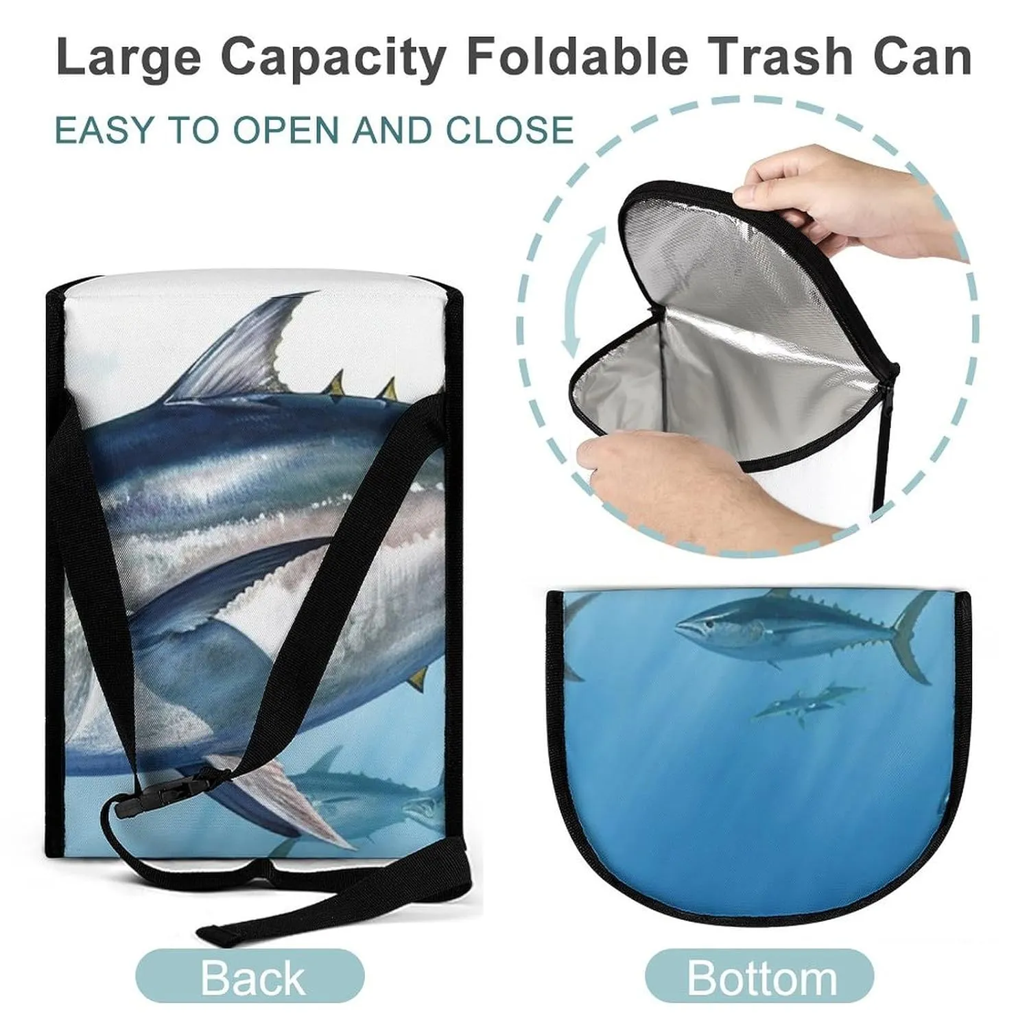 Leak Proof Waterproof Car Trash Can Bluefin Tuna Thunnus Hanging Trash Bag for Any Car