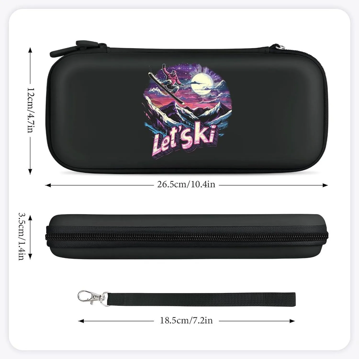 Let's Ski Vintage 80s 90s Skiing Hard Shell Travel Case with Rope 15 Game Card Pockets Compatible with Switch Protective