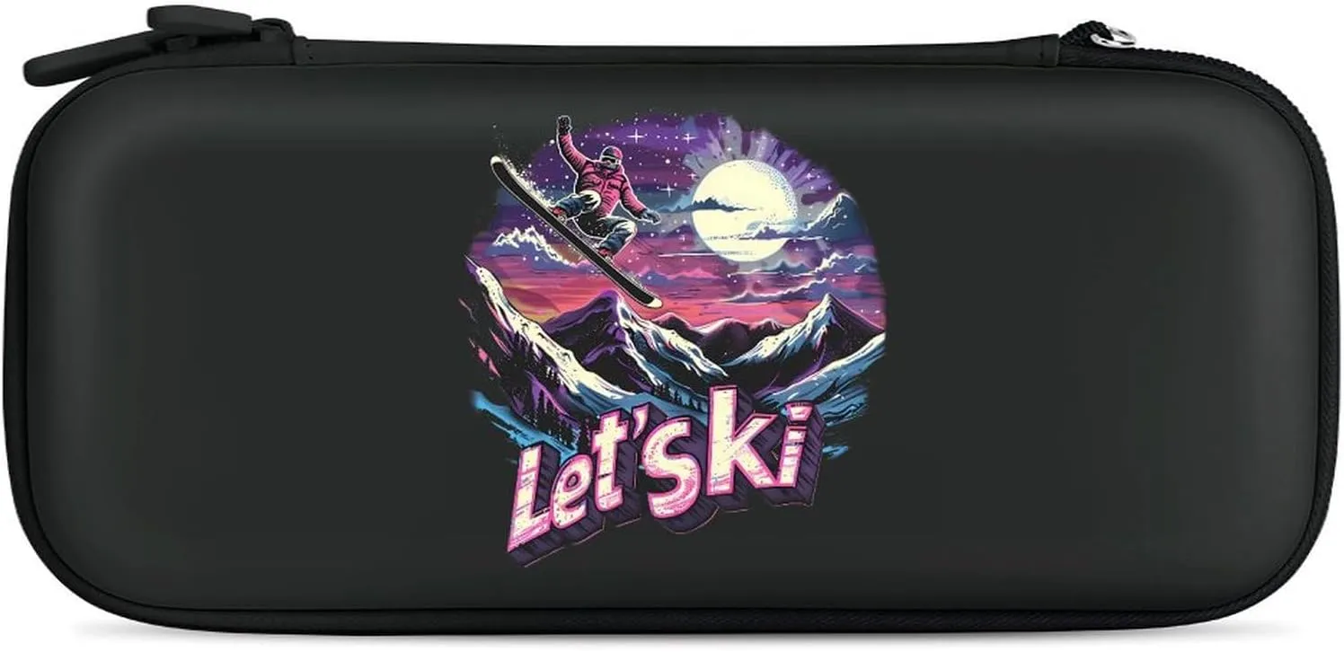 Let's Ski Vintage 80s 90s Skiing Hard Shell Travel Case with Rope 15 Game Card Pockets Compatible with Switch Protective