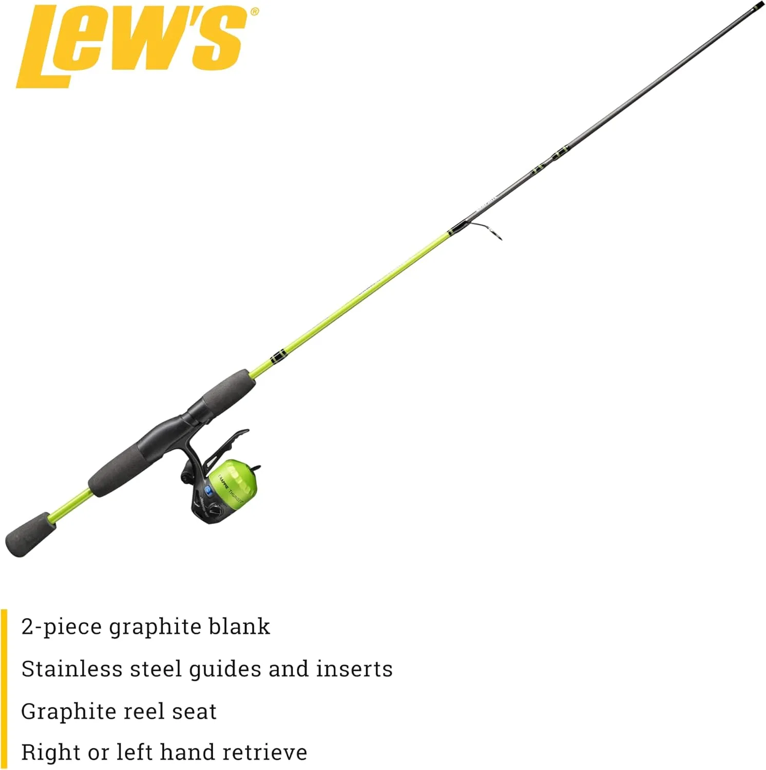 Lew's Crappie Thunder Jig/Troll Underspin Reel and Fishing Rod Combo, 9-Foot 2-Piece Graphite Blank, Right or Left-Hand Retrieve, Crappie Thunder Green