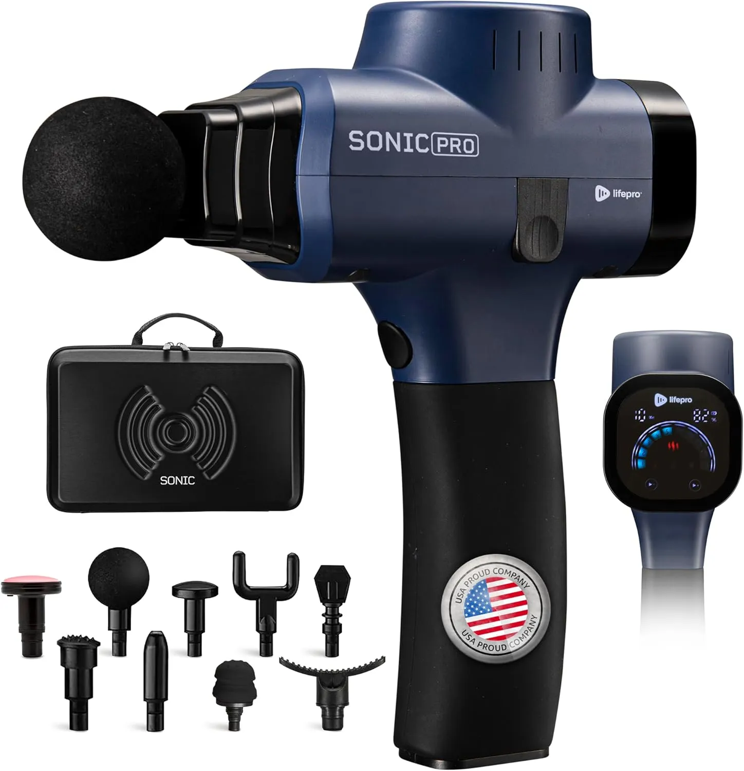 LifePro Sonic Pro Percussion Massage Gun - Deep Tissue Muscle Massager for Athletes with 8 Attachments for Neck and Back - Handheld Electric Back Massager
