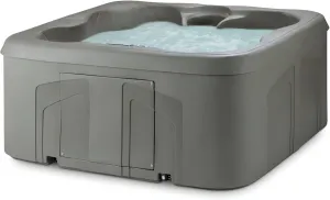 LifeSmart 4-Person Hot Tub with 13 High-Powered Jets & LED Lighting, Square, Taupe - Outdoor Spa w/ 4 Bucket Seats, Pump & Cover, 205-Gallon Water Capacity