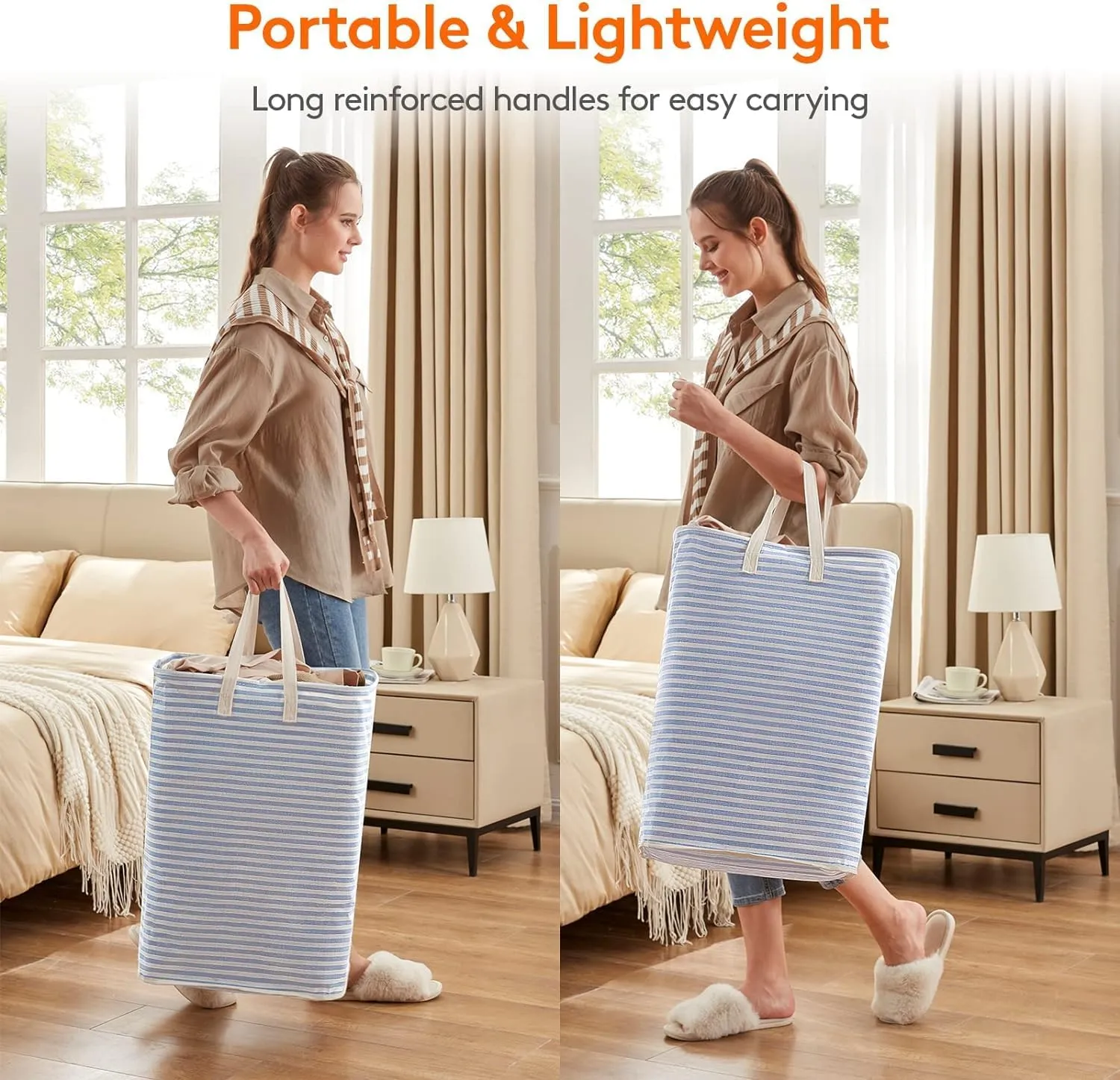 Lifewit 3 Pack Laundry Hamper Large Collapsible Laundry Baskets, Freestanding Waterproof Clothes Hamper with Easy Carry Handles in Laundry Room Bedroom Bathroom College Dorm for Adults, Blue, 3 x 80L