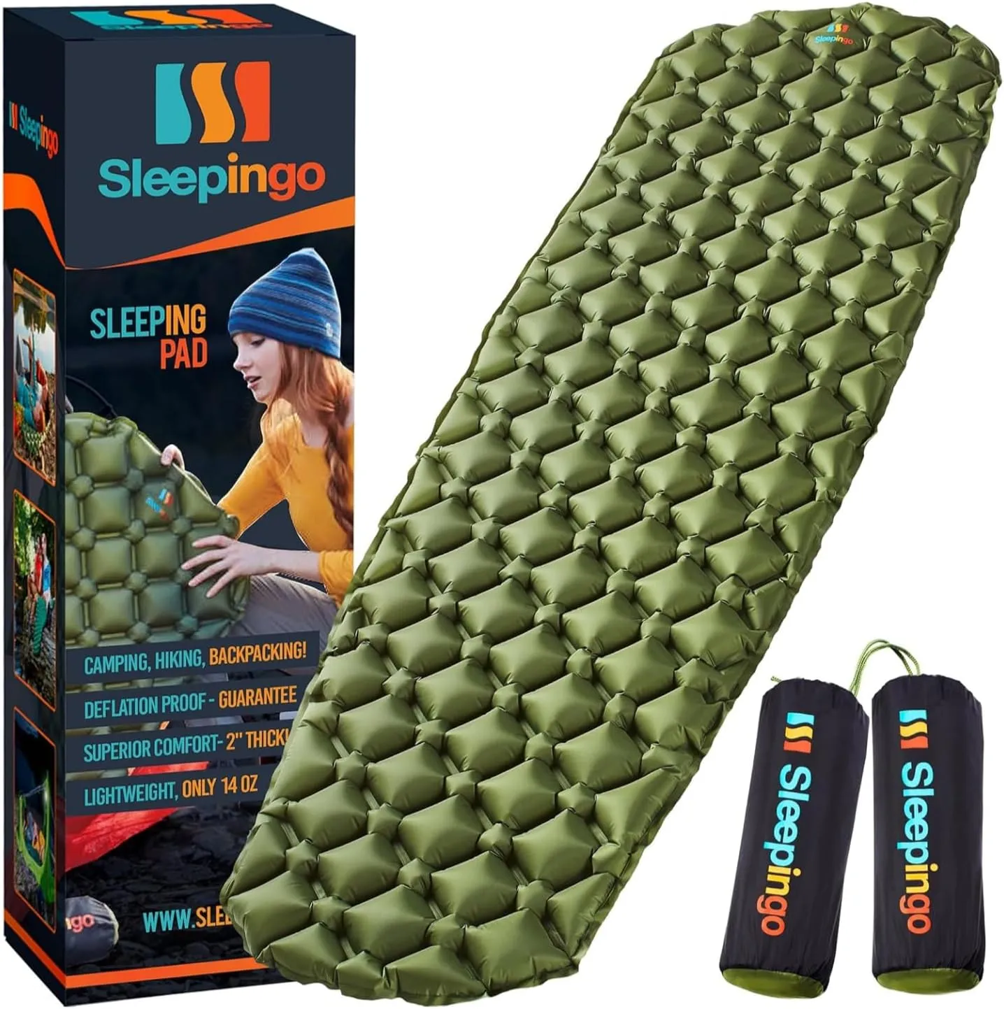 Light Weight Sleeping Mat for Camping - Ultralight Backpacking Sleeping Pad - Inflatable, Compact Sleep Pad for Hiking and Travel - Portable Backpacker Sleep Mat - 2-Pack - 73.5" x 21.5"