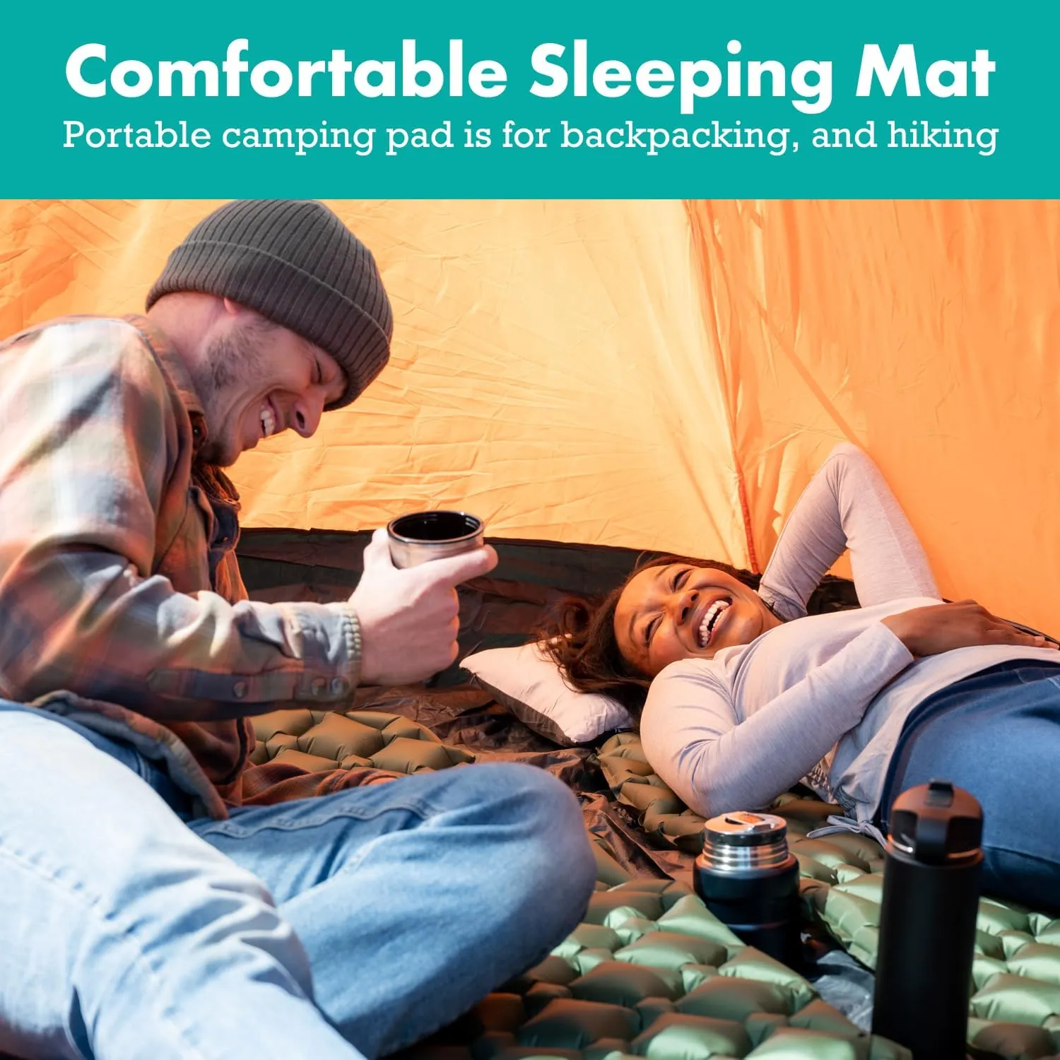 Light Weight Sleeping Mat for Camping - Ultralight Backpacking Sleeping Pad - Inflatable, Compact Sleep Pad for Hiking and Travel - Portable Backpacker Sleep Mat - 2-Pack - 73.5" x 21.5"