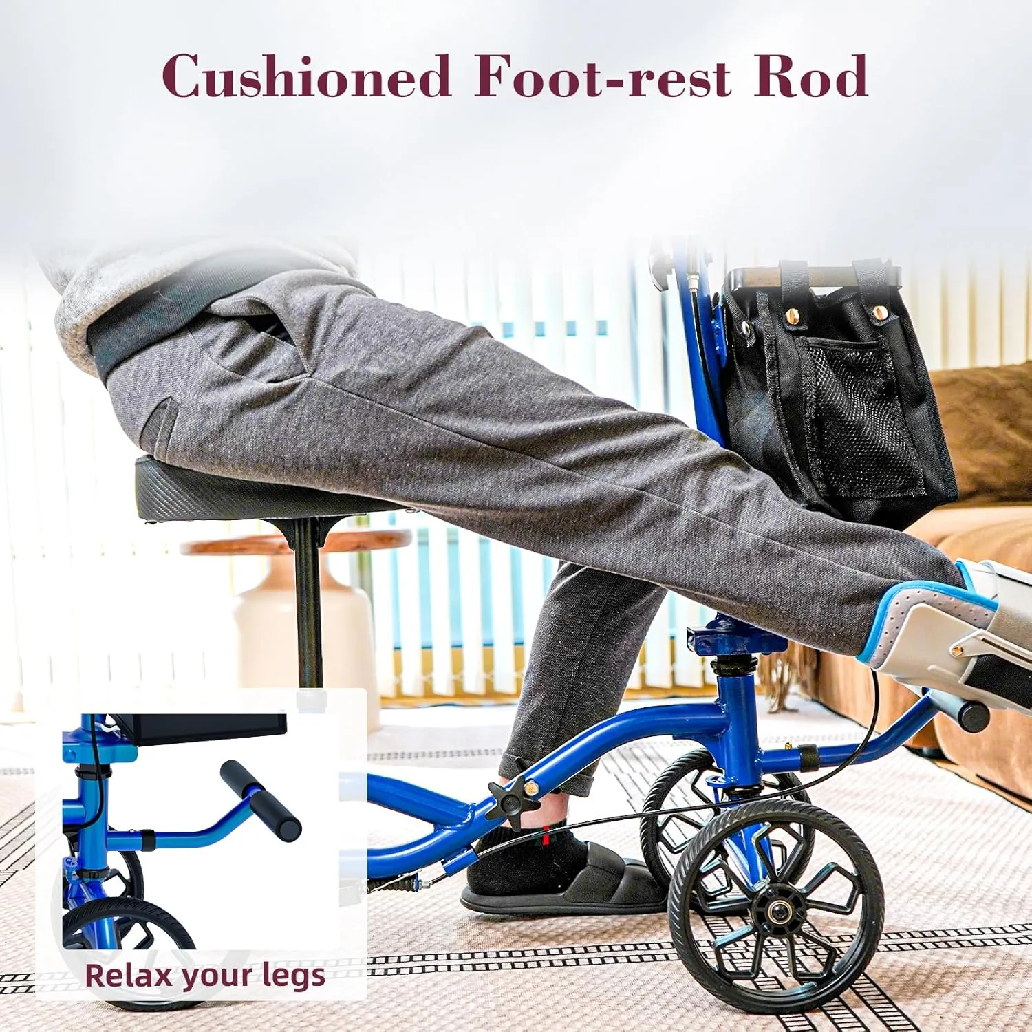 Lightweight Knee Scooter,Foldable & Adjustable Knee Scooter for Adults for Foot Surgery,Steerable Knee Walker with Detachable Basket,Includes DIY Stickers, Crutch Alternative-Dark Blue