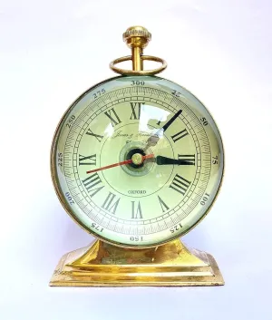 LINE WOOD™ - Handmade Antique Brass Table Clock Desk Clock Nautical Vintage Maritime Small Table Watch Compass for Home & Office Study Room Decor Gift (5 Inch - Antique Brass)