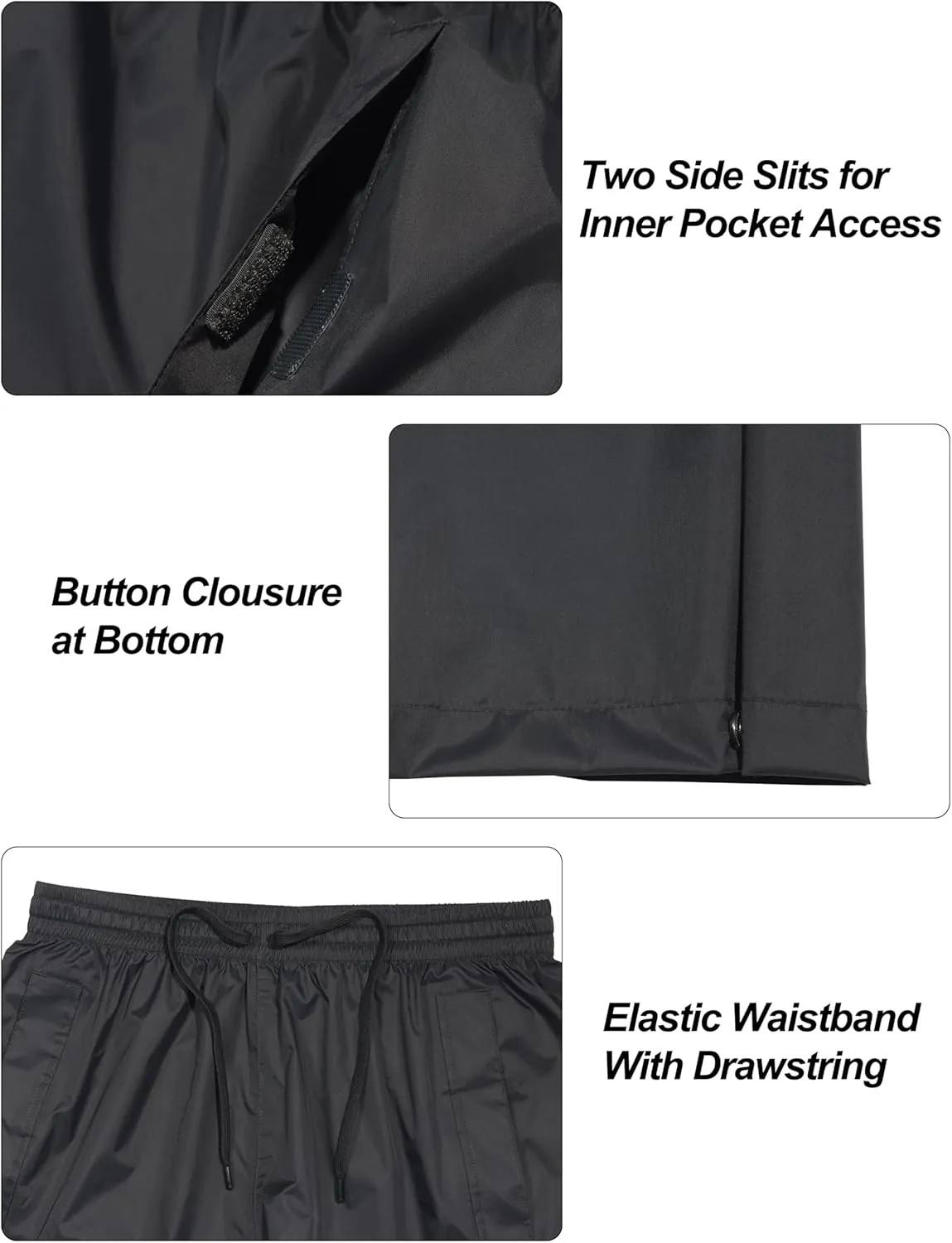 Little Donkey Andy Men's Lightweight Packable Waterproof Rain Pants with Pockets for Hiking Travel Fishing