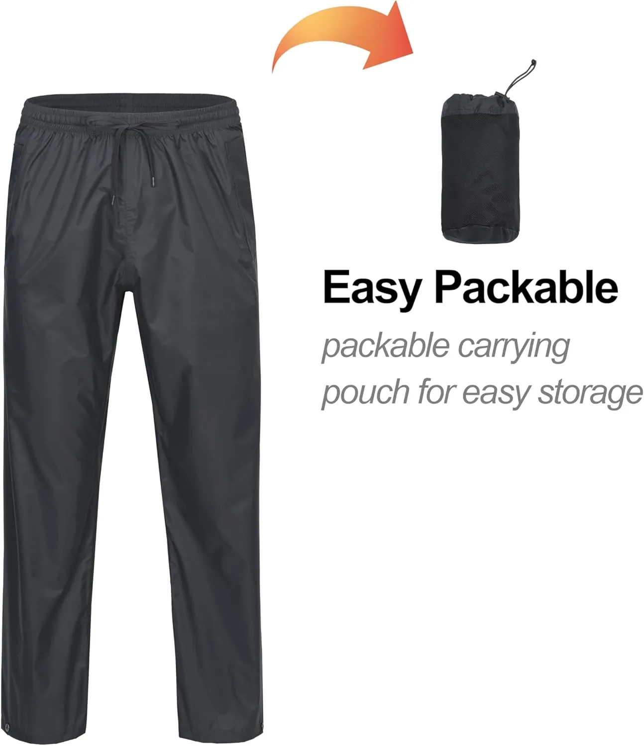 Little Donkey Andy Men's Lightweight Packable Waterproof Rain Pants with Pockets for Hiking Travel Fishing