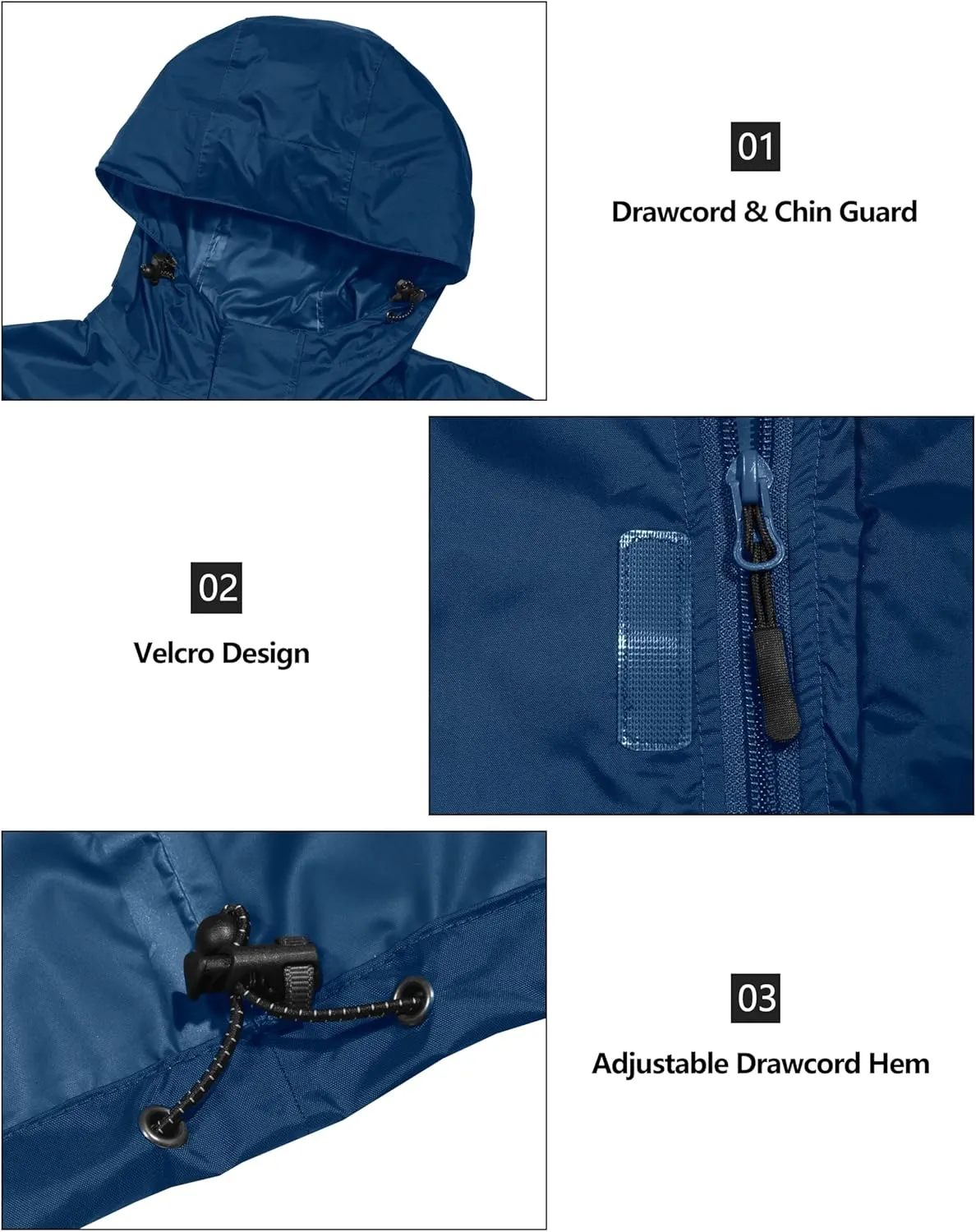 Little Donkey Andy Men's Packable Rain Jacket Windbreaker Waterproof Lightweight Rain Coat with Hood for Golf Cycling Hiking