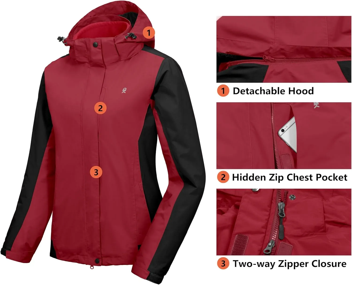 Little Donkey Andy Women's 3 in 1 Winter Ski Jacket Warm Fleece Liner Jacket Waterproof Windproof Snow Coat & Detachable Hood