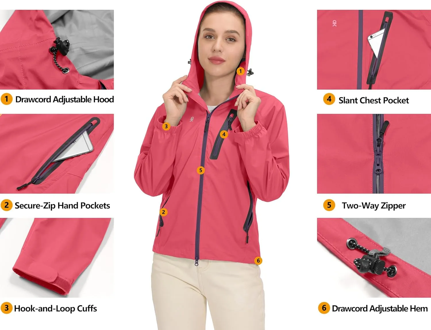Little Donkey Andy Women’s Waterproof Rain Jacket Lightweight Outdoor Windbreaker Rain Coat Shell for Hiking, Travel