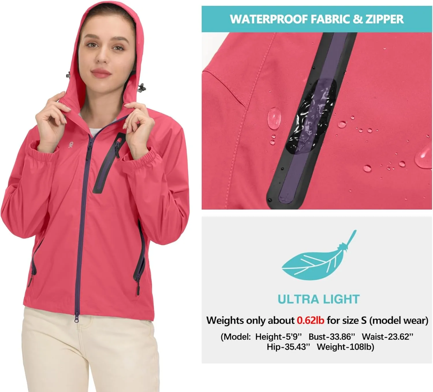 Little Donkey Andy Women’s Waterproof Rain Jacket Lightweight Outdoor Windbreaker Rain Coat Shell for Hiking, Travel