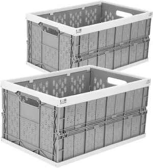 Livememory 2 Pack Foldable Crates, 31 Liters Plastic Milk Crate Storage Bin for Home, Laundry, Clothes(17.7x 12 x 9 in)