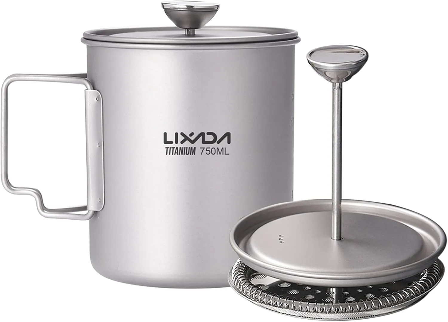 LIXADA Titanium French Press Coffee Maker, 750ml, Corrosion Resistant, Foldable Handle, Outdoor Camping Cooking Pot