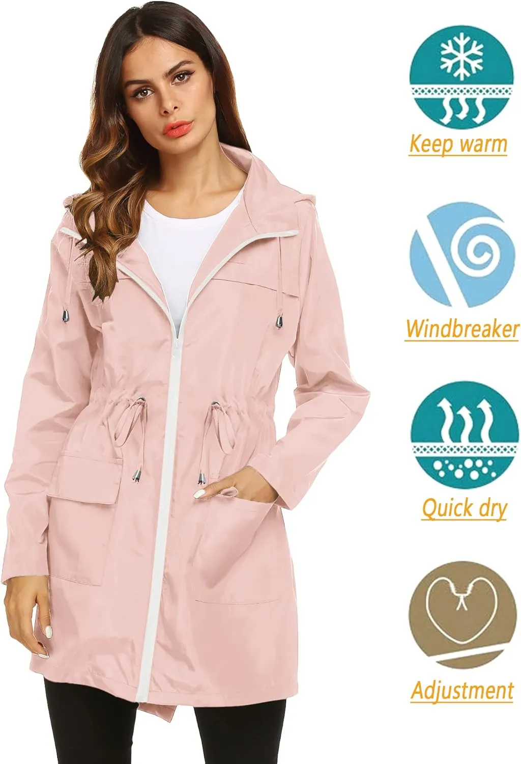 Lomon Women Waterproof Lightweight Rain Jacket Active Outdoor Hooded Raincoat