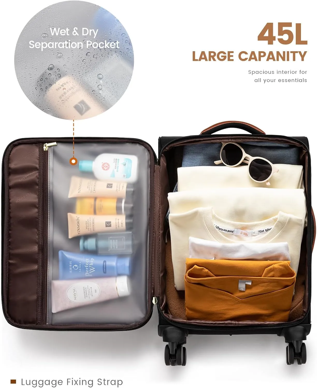 LOVEVOOK Carry On Luggage 22x14x9 Airline Approved, 20 Inch Softside Suitcases with Wheels, Lightweight Spinner Carry on Suitcase with TSA Lock, Water-Resistant Large Capacity Luggage for Travel