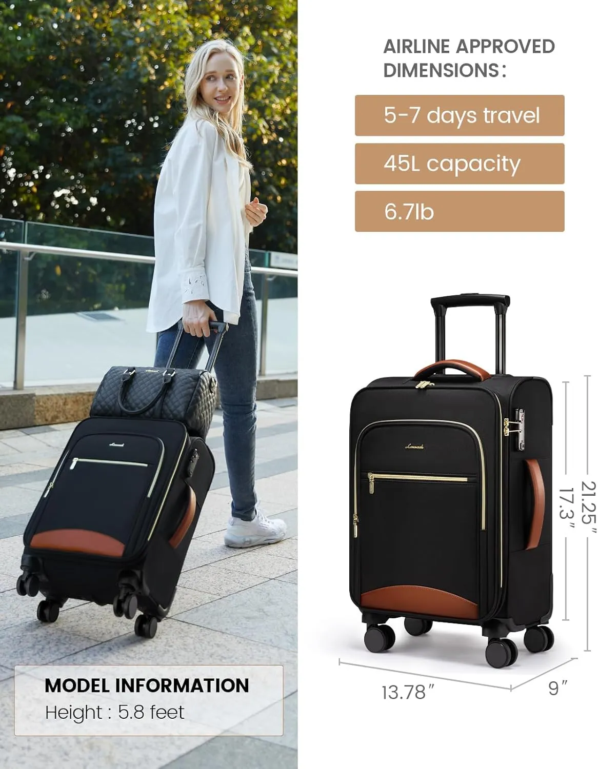 LOVEVOOK Carry On Luggage 22x14x9 Airline Approved, 20 Inch Softside Suitcases with Wheels, Lightweight Spinner Carry on Suitcase with TSA Lock, Water-Resistant Large Capacity Luggage for Travel