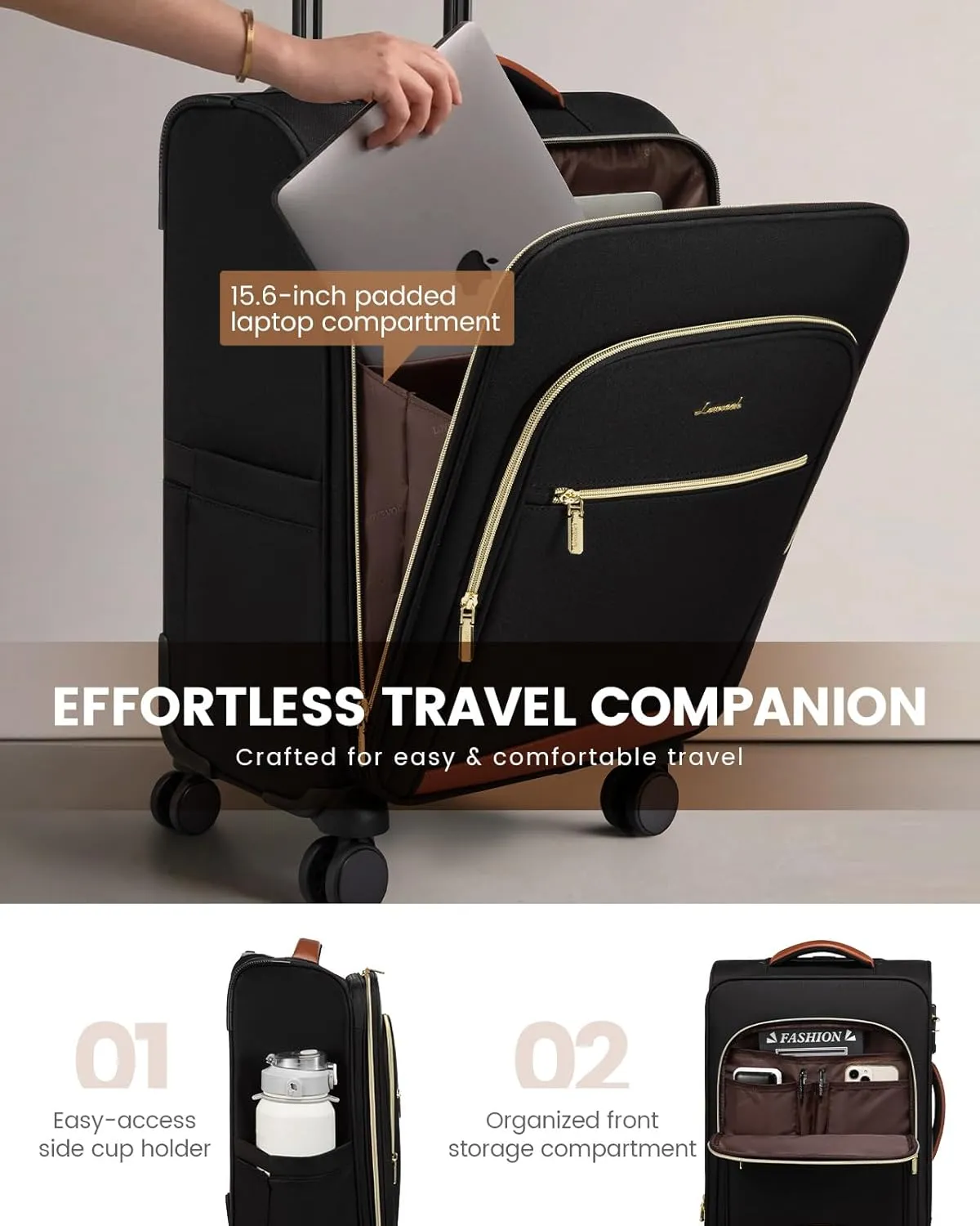 LOVEVOOK Carry On Luggage 22x14x9 Airline Approved, 20 Inch Softside Suitcases with Wheels, Lightweight Spinner Carry on Suitcase with TSA Lock, Water-Resistant Large Capacity Luggage for Travel