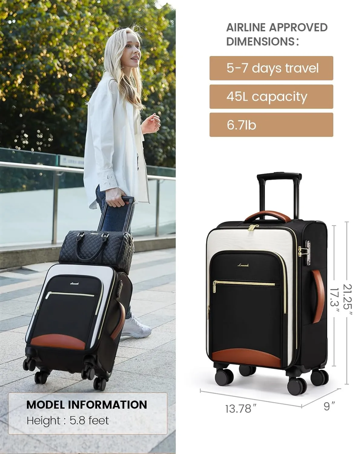 LOVEVOOK Carry On Luggage 22x14x9 Airline Approved, 20 Inch Softside Suitcases with Wheels, Lightweight Spinner Carry on Suitcase with TSA Lock, Water-Resistant Large Capacity Luggage for Travel