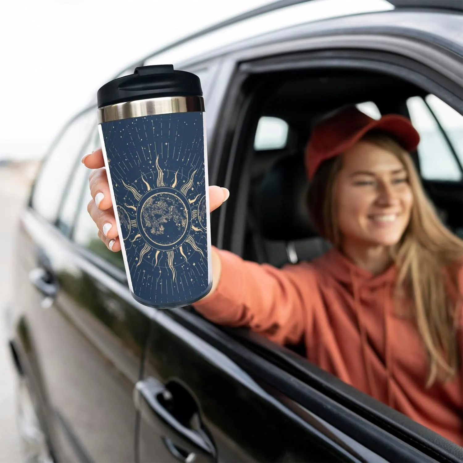 Lunar Phases and Moon Eclipse 13OZ Coffee Cup,With Lid Stainless Steel Insulated Tumbler Travel Mug Insulated Water Bottle,for Dad Mom Friends Coworkers